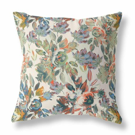 PALACEDESIGNS 16 in. Florals Indoor & Outdoor Zippered Throw Pillow Green & Beige PA3103564